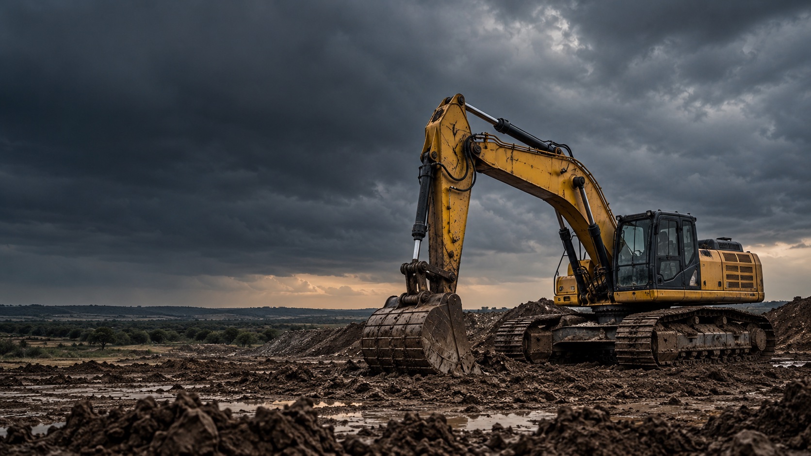 Heavy excavator ready for repair